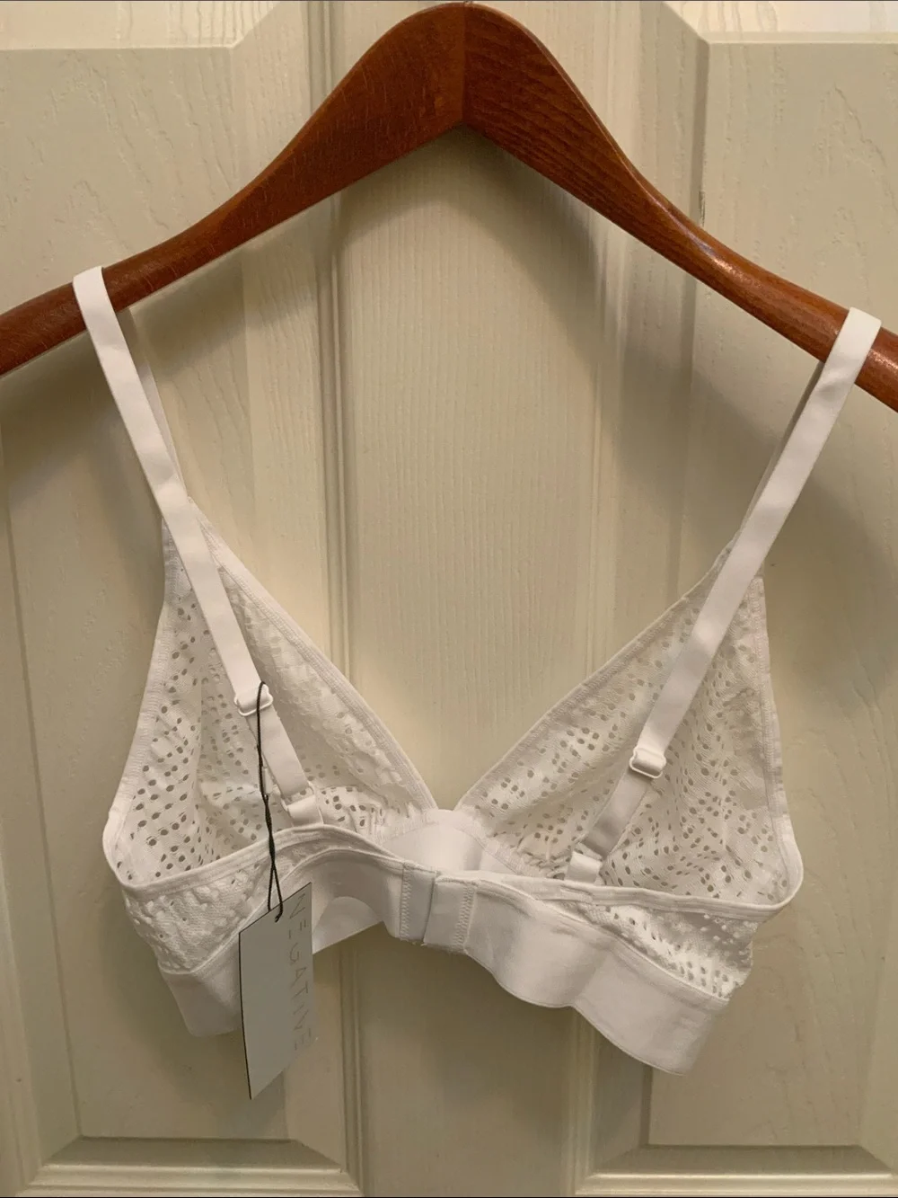 Negative Eyelet Lace Triangle Bra White Diamond-Embellished Bralette